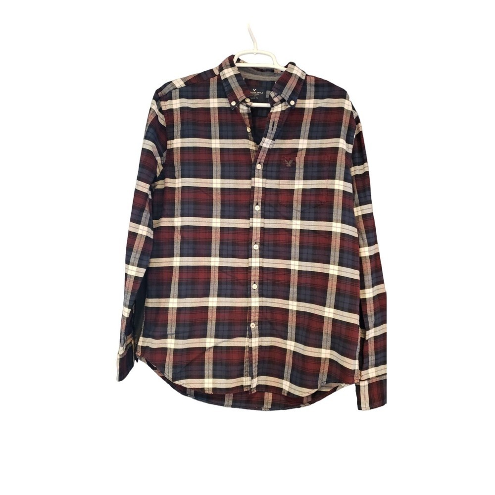 American Eagle Outfitters Flannel Button Up Shirt Men's M Long Sleeve Maroon Nav